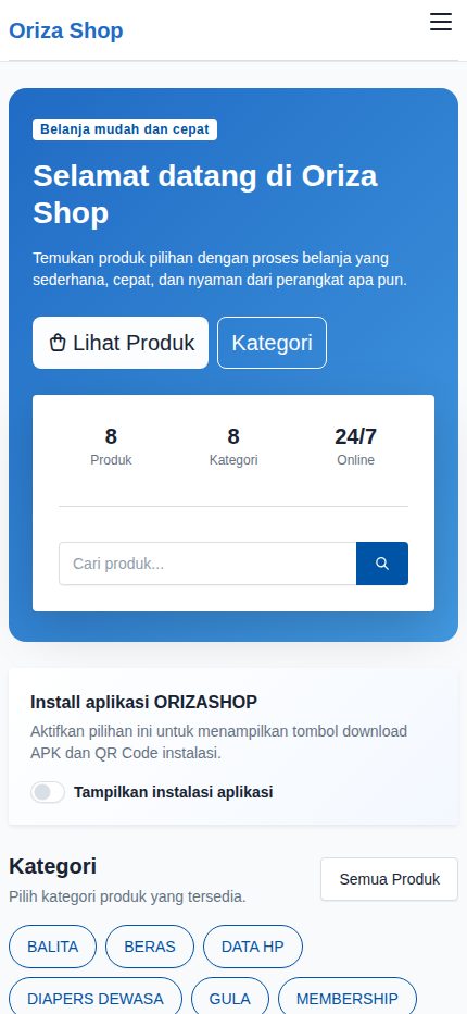 Tampilan mobile OrizaShop